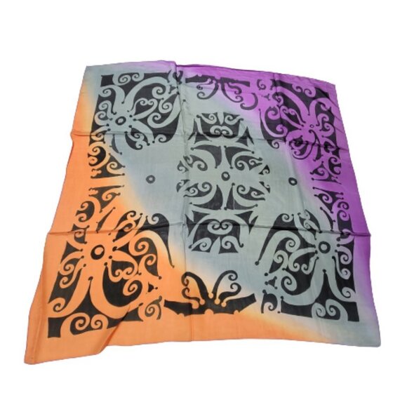 Colorful Square Silk Scarf Handpainted Batik Fuji Silk Scarf - NEW - Picture 1 of 10